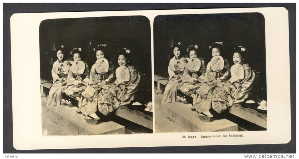 Japan (~1900´s) 4 Laughing Girls / Geisha´s (NPG) - Stereoscoop