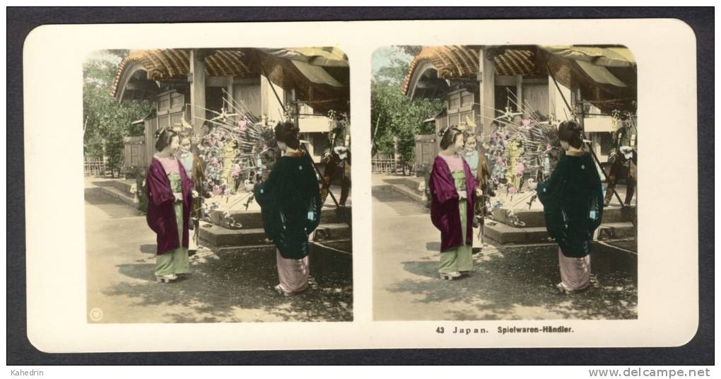 Japan (~1900´s) Women With Merchant Of Toys - Hand-coloured - (NPG) 2 - Stereoscoop