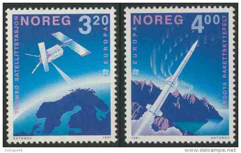 Norway Norge Norwegen 1991 Mi 1062 /3 ** Satellite Transmitting To Tromso + Rocket Leaving Andoya - Europe In Space - Neufs