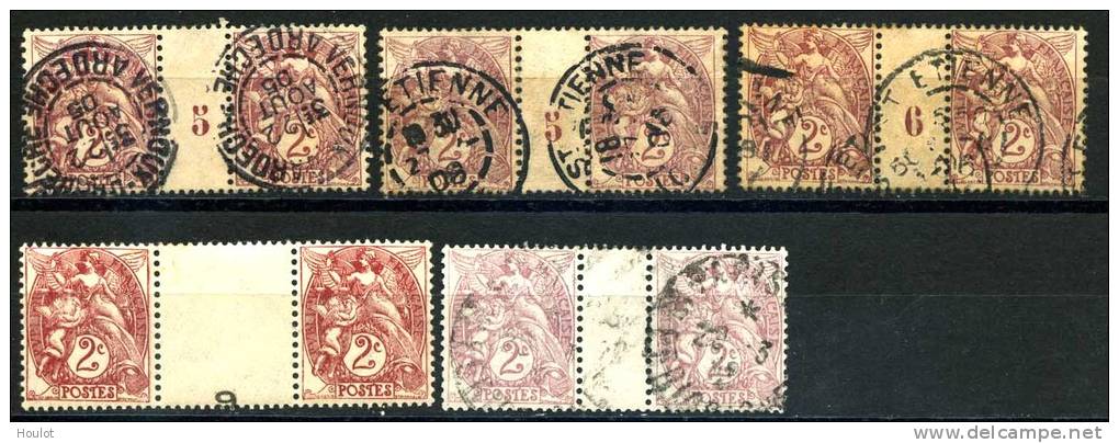 Frankreich Type Blanc Mi.N°87/Maury N°108 5 Paare Mit/ Avec Millésimes, Dabei 1 X  N° 5 Gestempelt 1905, 1 X N° 5 Oblit. - 1900-29 Blanc