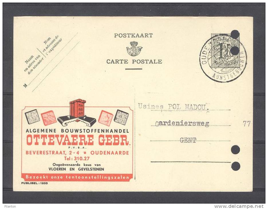 BELGIE - PUBLIBEL Nr 1203 - Bouwmaterialen OTTEVAERE, Oudenaarde - Cachet "OUDENAARDE" - Geperforeerd/perforé - Publibels