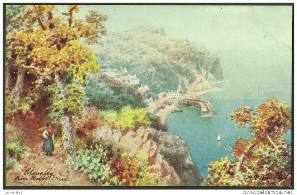 "Clovelly From Hobby Drive"  A C1920 Tuck's Postcard (number 7464),  Based On A Painting By 'H B Wimbush'. - Clovelly