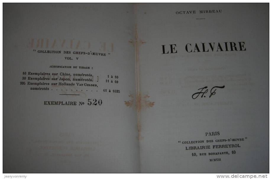 Le Calvaire. Par Octave Mirbeau. 1913. - Antes De 18avo Siglo