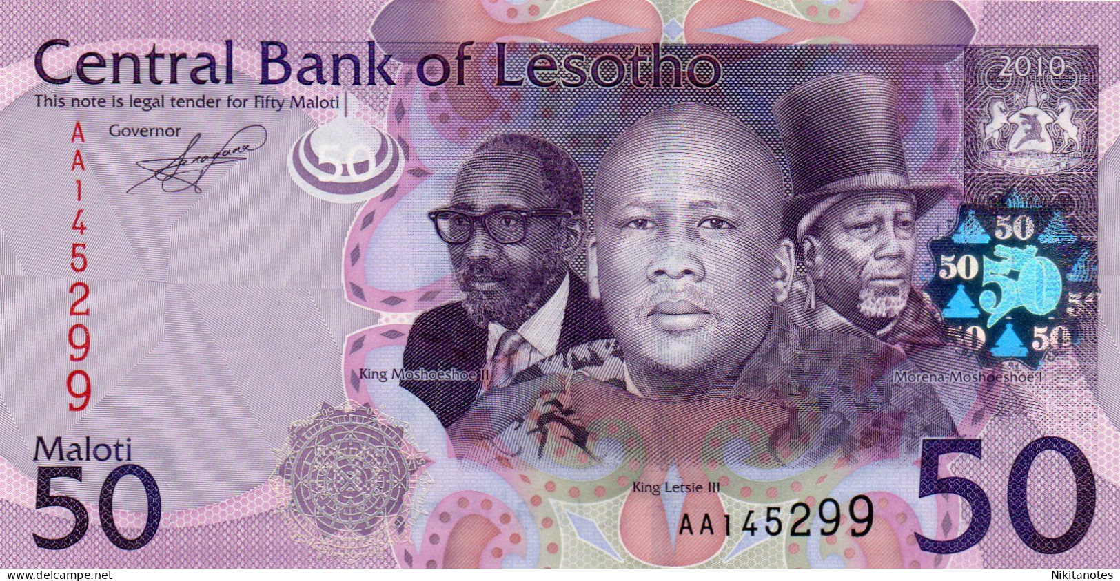 2010 2011 Lesoto - Lesotho 50 Maloti 2010 King Letsie III Unc See Scan Note - Lesoto