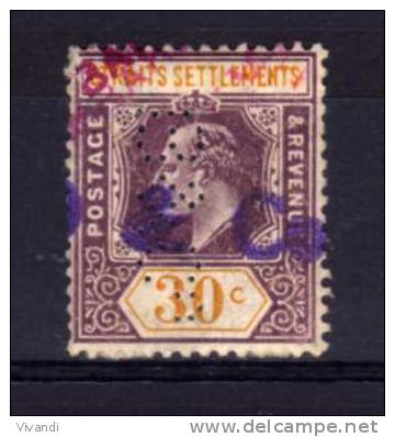 Straits Settlements - 1909 - 30 Cents Definitive (Perfin B & Cu, Watermark Multiple Crown CA) - Used - Straits Settlements