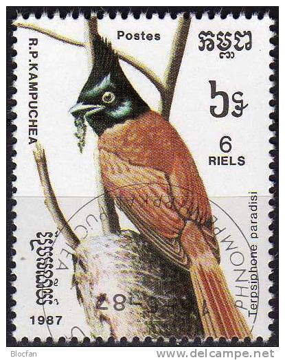 Exposition CAPEX 1987 Vögel Kampuchea 874 Aus Block 153 O 1€ Paradies-Schnäpper Bird Bloc Philatelic Stamp Of Cambodge - Kampuchea