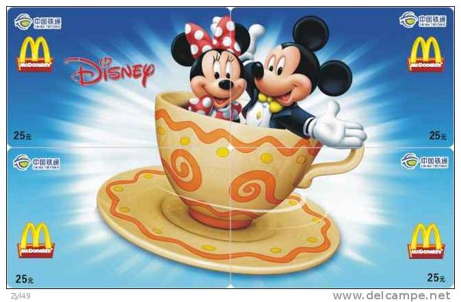 M01201 China Phone Cards Mcdonald´s Disney Puzzle 4pcs - Alimentation