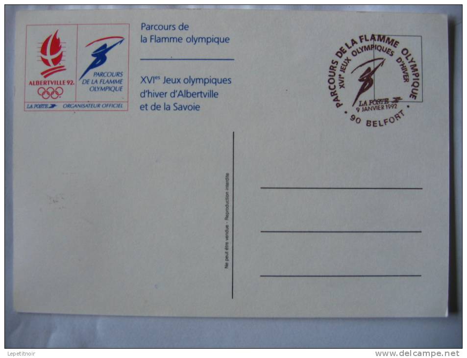 Publicitaire La Poste Parcours Flamme Jeux Olympique D’Albertville Et De La Savoie 1992 Avec Cachet Type C - Sports D'hiver