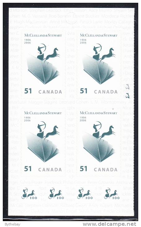 Canada Scott #2151a MNH Booklet Pane Of 4 51c Horse And Charioteer - McClelland & Stewart 100th Anniversary - Heftchenblätter