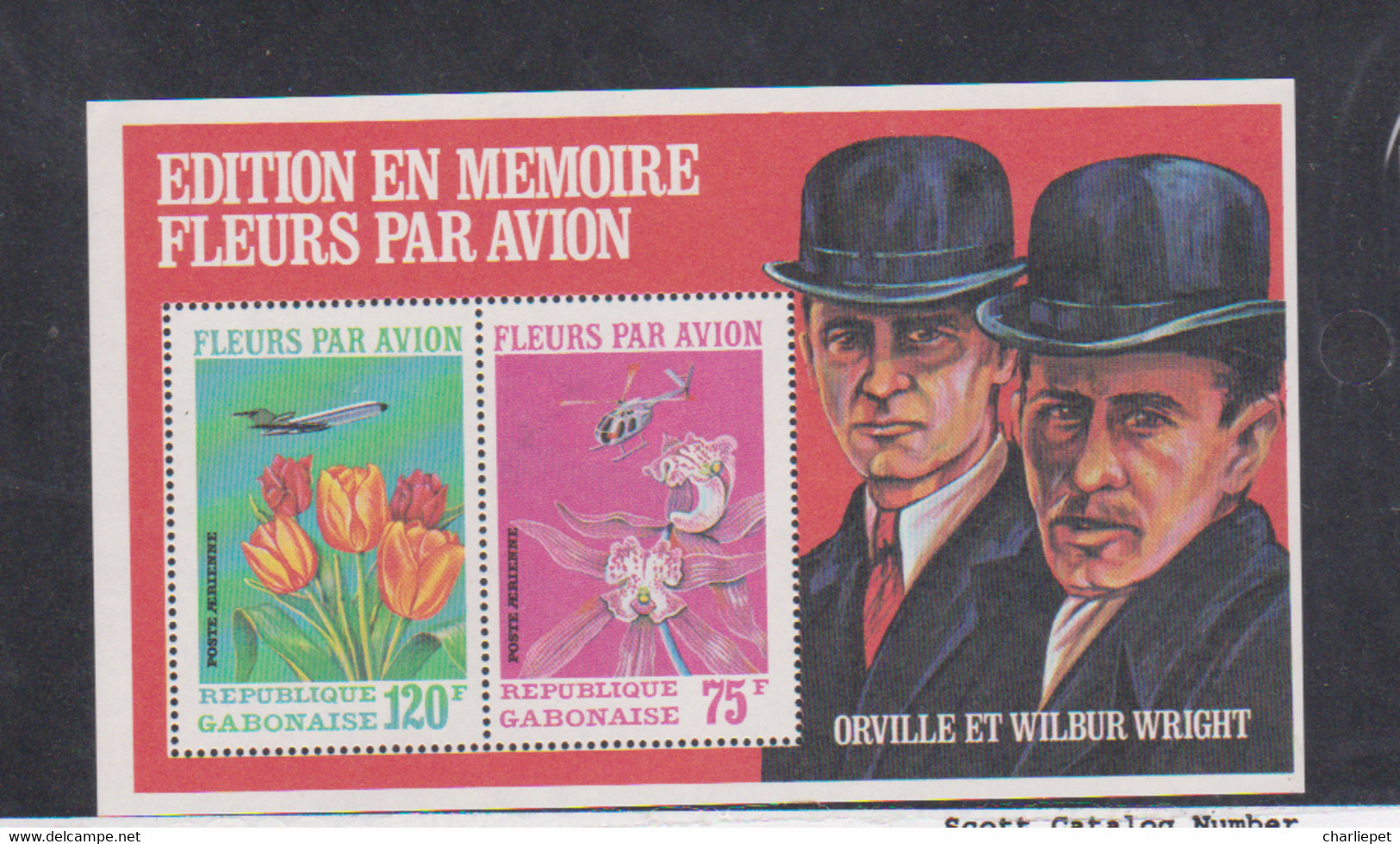 Gabon Scott #C111a MNH S/S Wright Brothers Aviation Orchids Flora/Flowers CV$6+ - Gabon