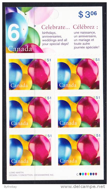 Canada Scott #2146a MNH Booklet Pane Of 6 51c Balloons - Birthday - Paginas De Cuadernillos