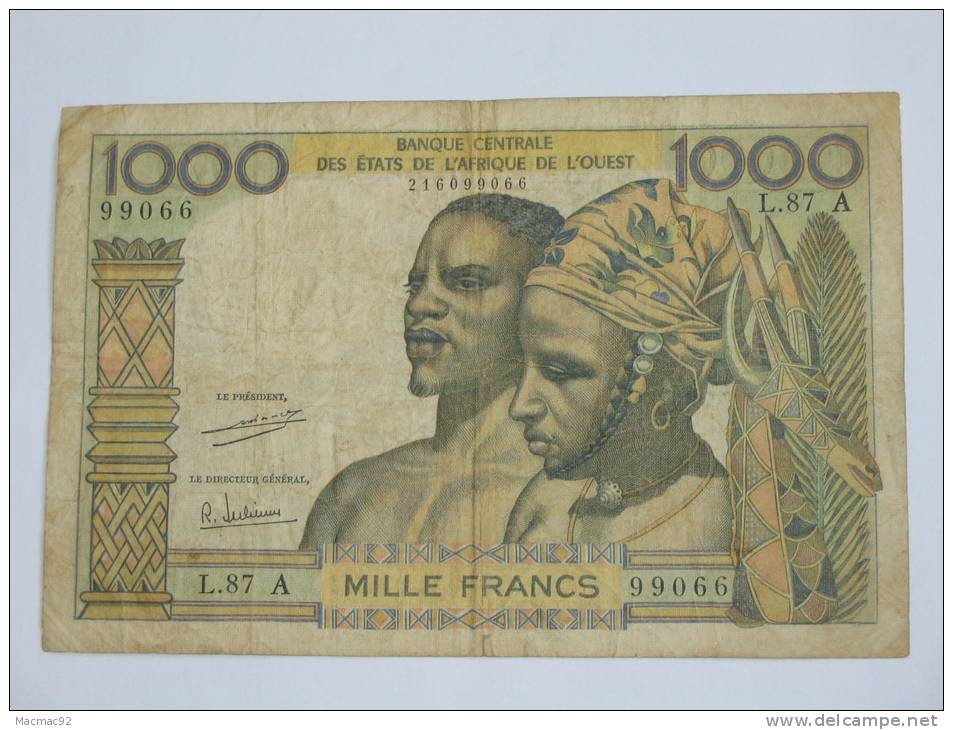 1000 Francs 1959-1965- COTE D´IVOIRE - Banque Centrale Des Etats De L´Afrique De L´Ouest  1959-1965 - Costa D'Avorio