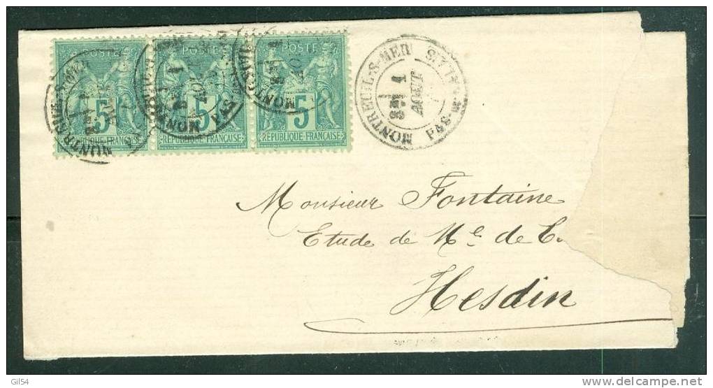 LSC DE Montreuil Sur Mer Affranchie Par 5 Centimes Sage X 3    - Lh0418 - 1877-1920: Semi Modern Period