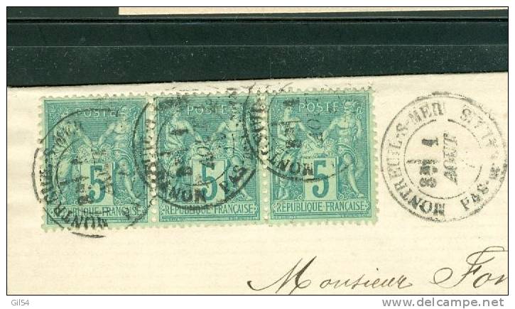 LSC DE Montreuil Sur Mer Affranchie Par 5 Centimes Sage X 3    - Lh0418 - 1877-1920: Semi Modern Period