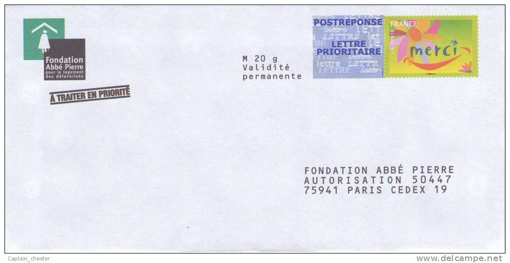 POSTREPONSE Fondation Abbé Pierre ( Merci - Lot 10P357 ) - Prêts-à-poster:reply