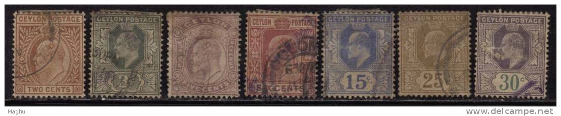 Ceylon Used 1903, Edward Wmk Crown CA, 7v - Ceylon (...-1947)