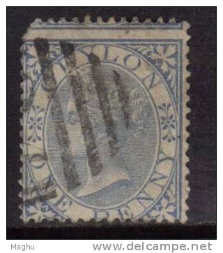 Ceylon Used 1867, 1d  Blue, (Variety, Perf. Margin Shifted Above), As Scan - Ceylon (...-1947)