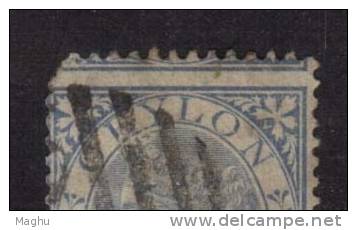 Ceylon Used 1867, 1d  Blue, (Variety, Perf. Margin Shifted Above), As Scan - Ceylon (...-1947)