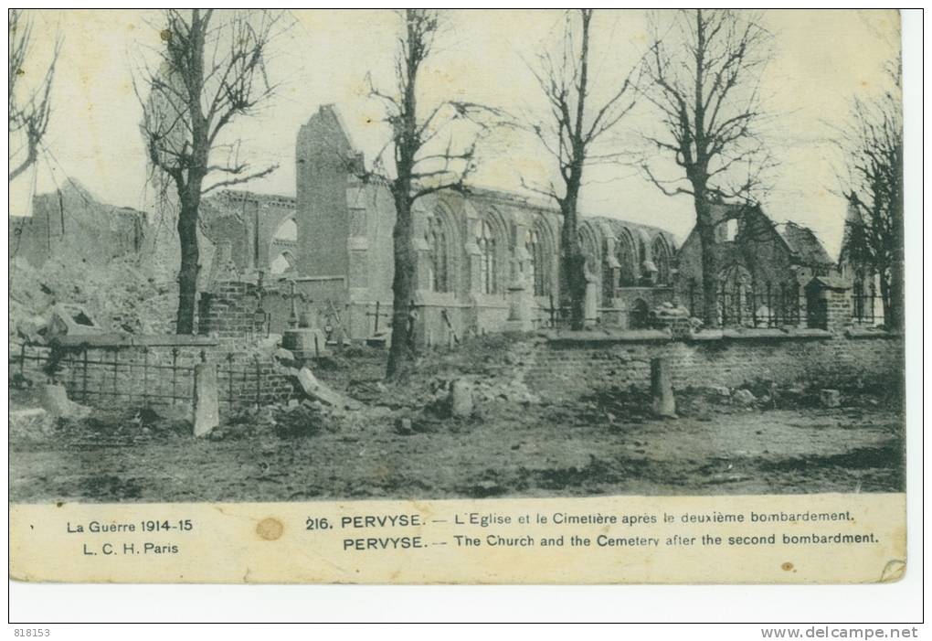La Guerre 1914-1918   216.Pervyse - L'Eglise Et Le Cimetière... - Weltkrieg 1914-18