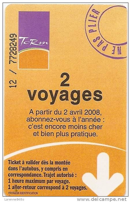 Titre De Transport... 2 Voyages  BUS..... Ticket  METZ - Europa