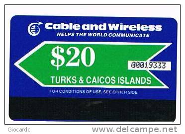 TURKS & CAICOS  - C.& W. (AUTELCA) - 1987 GREEN ARROW 20      - USATA °(USED)  -  RIF. 1148 - Turks- En Caicoseilanden