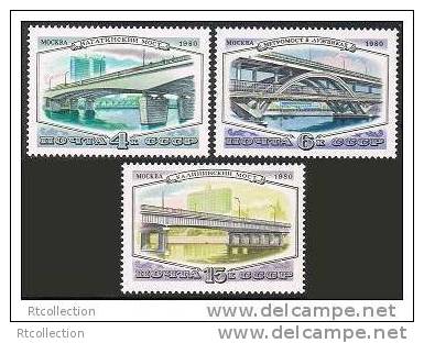 USSR Russia 1980 Soviet Moscow Bridges Architecture Luzhniki Underground Railway Bridge Stamps MNH Michel 5023-5025 - Collections