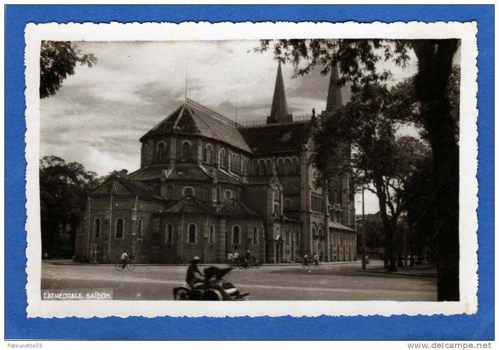 VIET NAM SAIGON  CARTE PHOTO VERITABLE CATHEDRALE ANIMEE - Vietnam