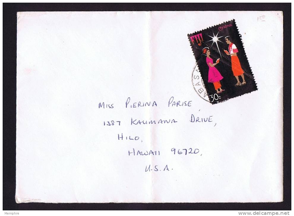 Letter From Labasa, Fji To Hawai, USA   1975   30 C. Christmas Stamp - Fiji (...-1970)
