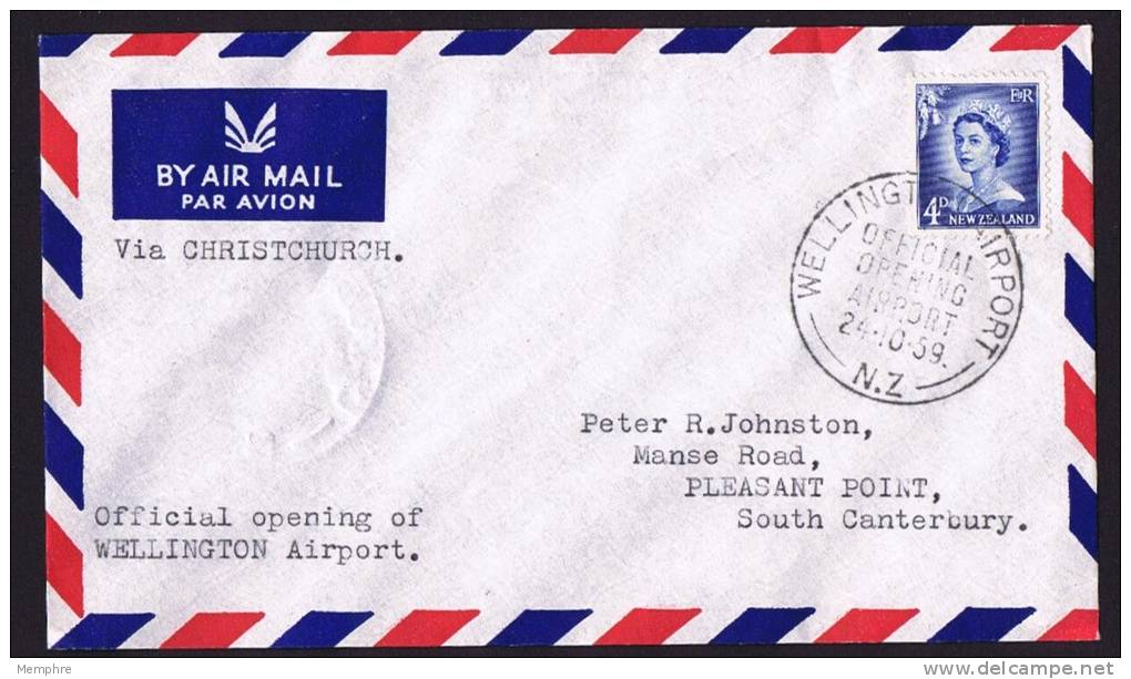 1959 Letter  Commemorative Cancel «Official Opening Wellington Airport» - Brieven En Documenten