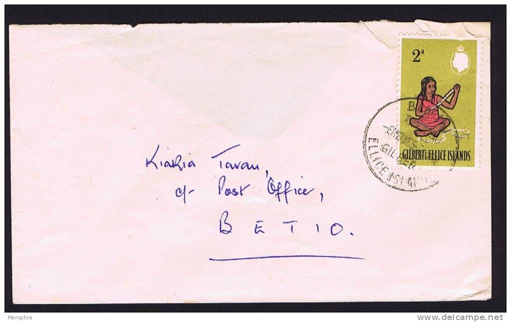 1969  Letter From Bairiki To Betio  2 D. Garland Weaving   (Back Flap Missing) - Islas Gilbert Y Ellice (...-1979)