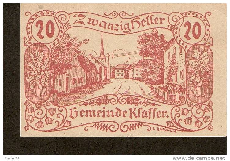 Austria, Gutschein Der Gemeinde KLAFFER - 20 Heller 1920 - Austria