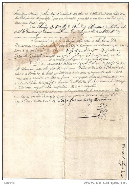 Picquigny - Jugement Tribunal D´Amiens Concernant Raboisson Stanislas 28 Avril 1857 - Documents Historiques