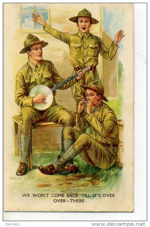 Illust : Archie Gunn - Militaire Jouant Du Banjo Et Armonica - Musique Et Musiciens