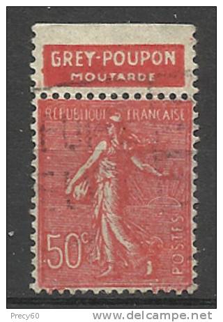 France 1924 à 32; Y&T N° 199j; 50c Semeuse Type IV Avec Bande Publicitaitre "GREY-POUPON MOUTARDE"z  Benjamin" - Oblitérés