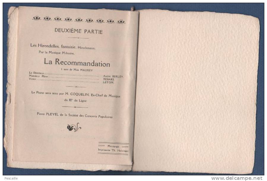 PROGRAMME CROIX ROUGE FRANCAISE - ASSOCIATION DES DAMES FRANCAISES COMITE DE MONTARGIS - 1913 - COLONEL MEAUX DE ST MARC - Programmes