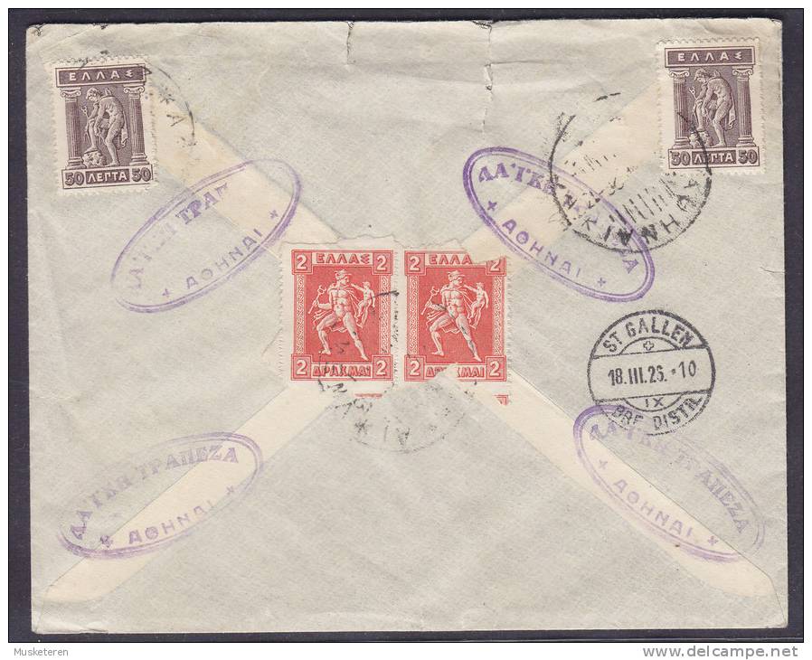 Greece BANQUE POPULAIRE Athénes Registered Recommandée Einschreiben 1926 Cover To ST. GALLEN Switzerland (2 Scans) - Storia Postale