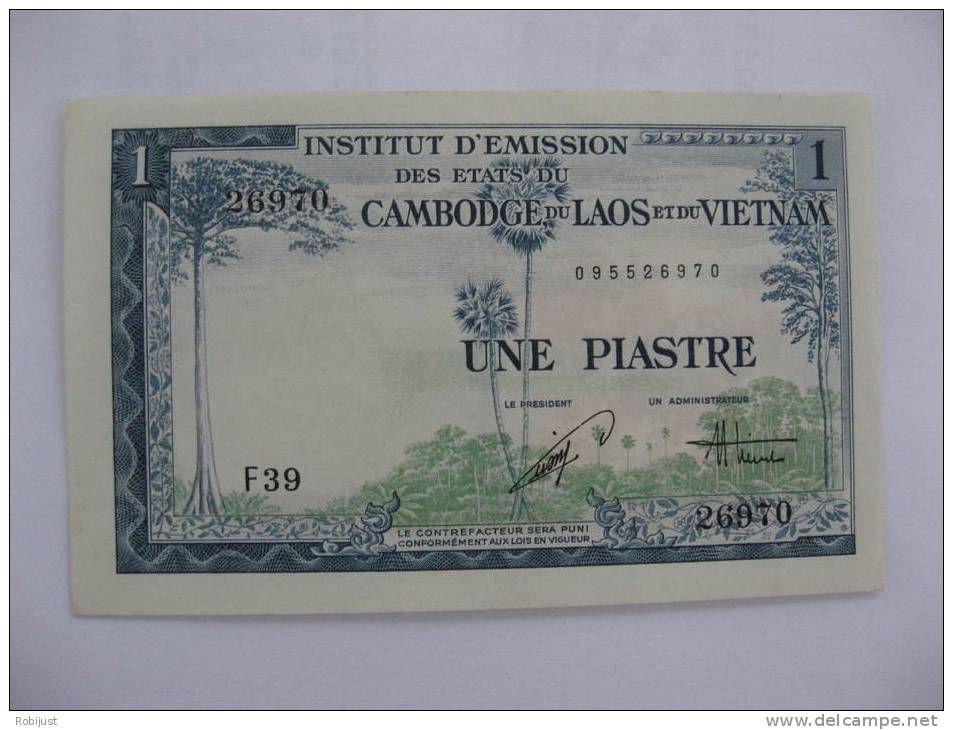 Billet De 1 Piastre. Institut D'emission Des Etats Du Cambodge, Du Laos Et Du Viet-Nam. - Indochine