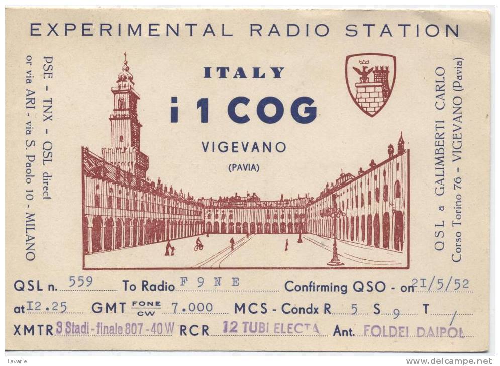 ITALIE - TOUR DE VIGEVANO - LA PLAZZA DUCALE - Galimberti Carlo - Carte Radio - Vigevano