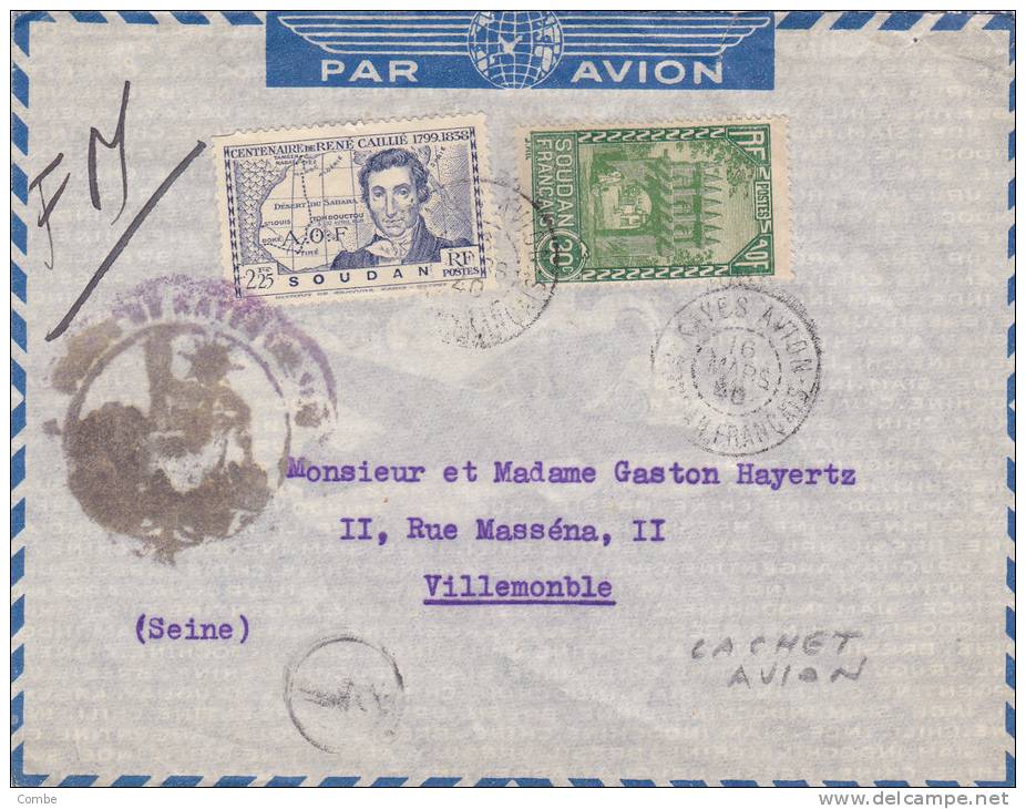 Belle Lettre FM Soudan 1940, Cayes-Avion + Cachet Administration Kayes /1013 - Autres & Non Classés