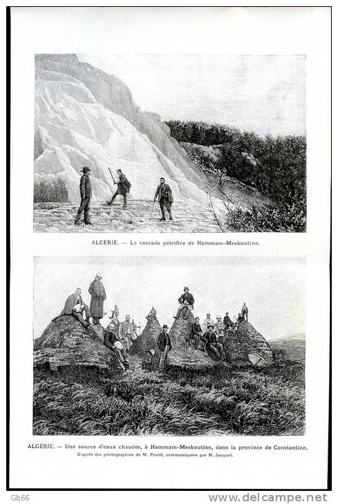 Algérie, Cascade Pétrifiée De Hammam-Meskoutine     Gravure      1891 - Collections