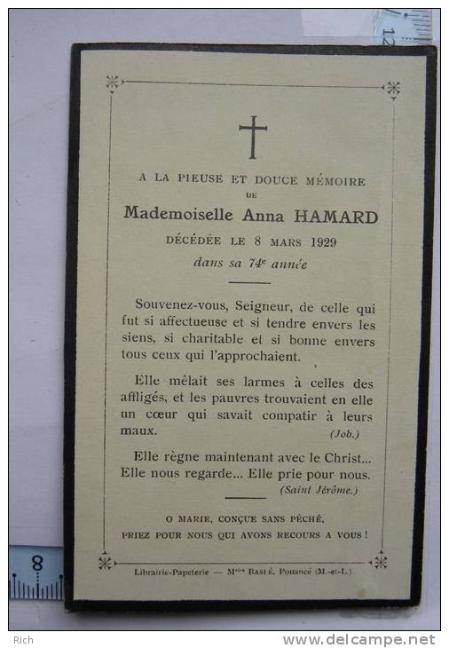 Avis De Décès, Souvenir Mortuaire : Anna Hamard, 8 Mars 1929 - Images Religieuses