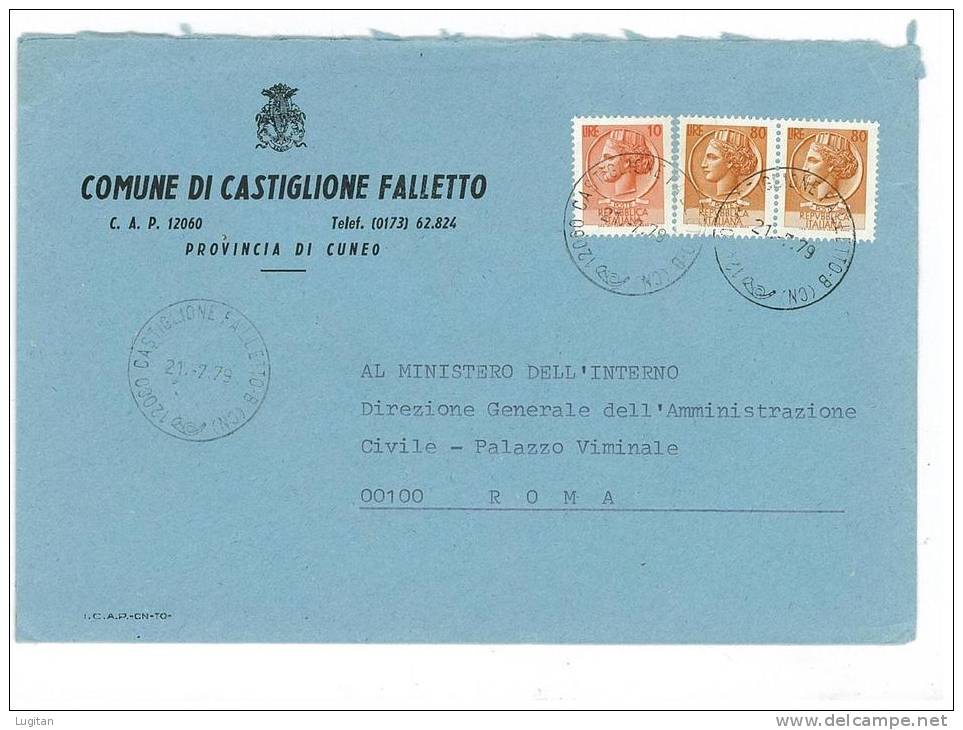 CASTIGLIONE FALLETTO CAP 12060 - ANNO 1979 - LS  - CUNEO - PIEMONTE  -TEMATICA COMUNI D'ITALIA - STORIA POSTALE - Macchine Per Obliterare (EMA)