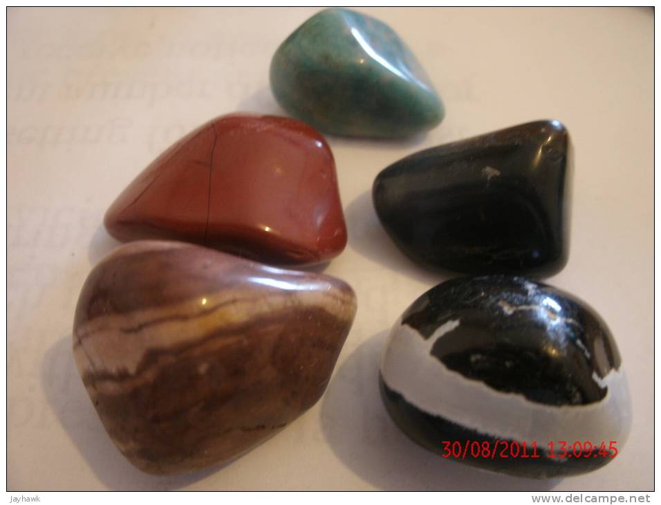 AVENTURINE(1"), RED JASPER(9/8"),ZEBRA JASPER(9/8"),PETRIFIED WOOD(1"), SARDONYX(1") - Minerals