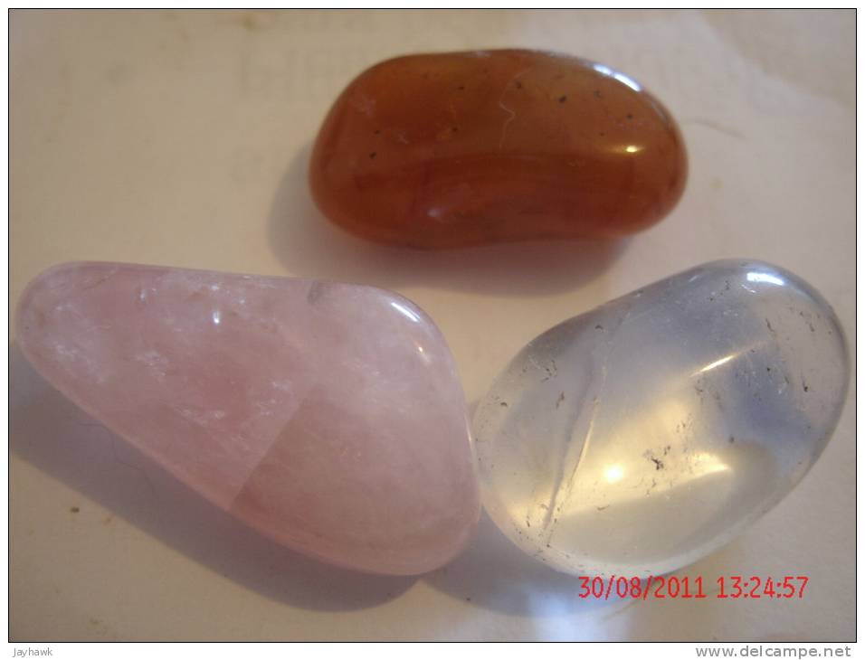 ROSE QUARTZ(11/8"), CLEAR QUARTZ(1"), & CARNELIAN(1") - Minerals
