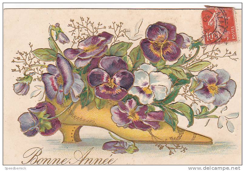 20461 Carte Relief Fleur -chaussure Pensée . Bonne Année -série 101 Hirondelle Limoges - Autres & Non Classés