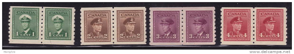 George VI War Issue Coil Pairs Perf 8  Sc 263-4, 266-7 MNH - Neufs