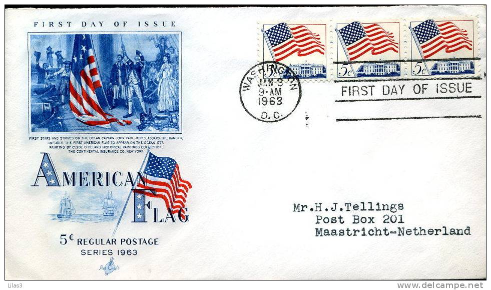 USA  Washington 1963 1er Jour Timbre Drapeau Américain Stars And Stripes John Paul - 1961-80