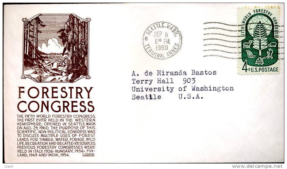 USA  Seattle Washington Terminal Annex 1960 Congrès Forestier 1er Jour Arbre Forêt Animaux - 1961-80