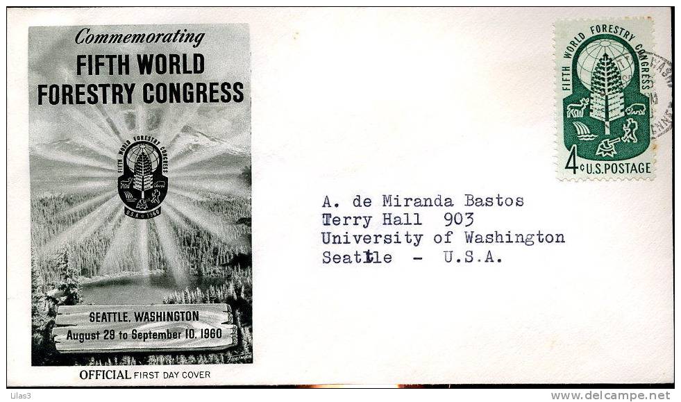 USA  Seattle Washington Terminal Annex 1960 Congrès Forestier 1er Jour Arbre Forêt Animaux - 1961-80