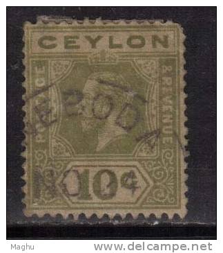 Ceylon Used 1912, Wmk Crown CA, KGV  10c Sage Green - Ceylan (...-1947)